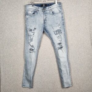 Jordan Craig Jeans Mens 34x32 Light Wash Distressed Ripped Ross Slim Fit Denim